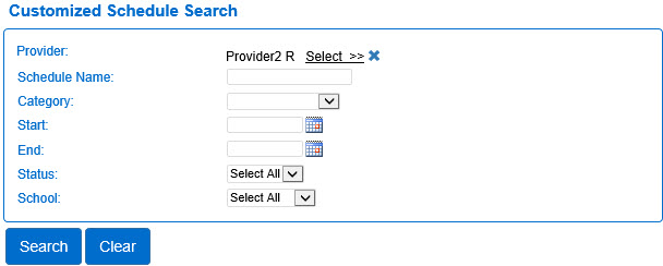 Image showing the search parameters when looking for a customized schedule